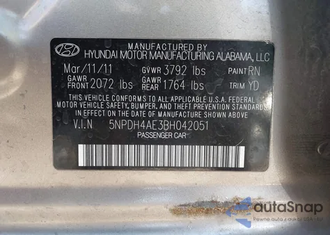 2011 Hyundai Elantra Gls из США, поврежденный, VIN 5NPDH4AE3BH042051